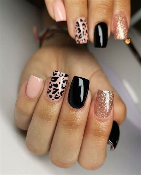 leopard print nails black